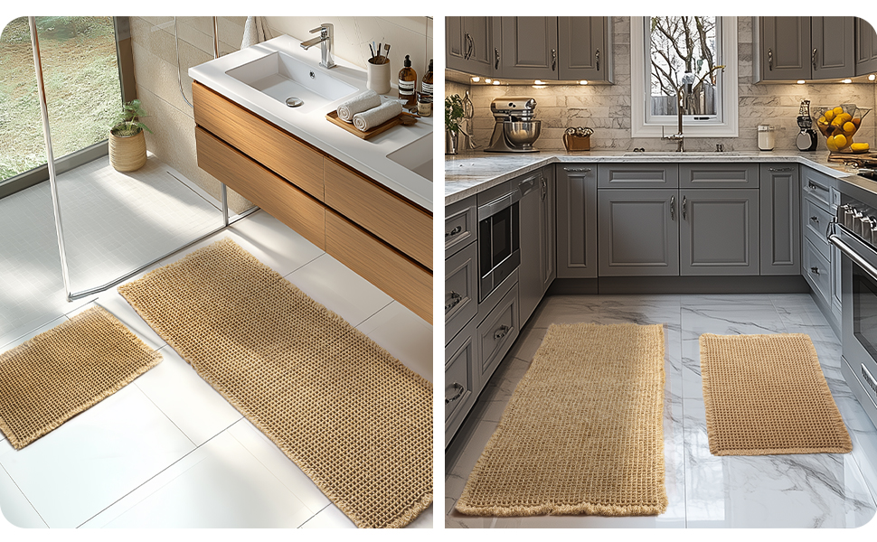 Boho Bathroom Rug Set - Non-Slip Bath Mats (2 Piece) - Washable Shower Rugs for Bathroom, Bedroom, Living Room - 51x120cm + 41x61cm Brown