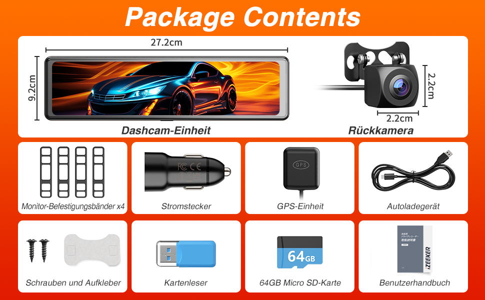 Відеореєстратор iZEEKER 4K з двома камерами, GPS, 64GB, 12