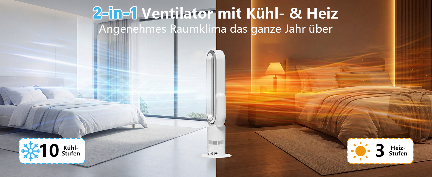 Безлопатевий вентилятор-нагрівач TP18Pro 2-в-1: охолодження та обігрів, 10 режимів охолодження, 3 - обігріву, пульт та сенсорне керування, тихий DC-двигун