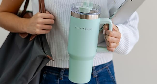 Flamingueo Stainless Steel Insulated Tumbler with Straw - 1.18L Turquoise Drinkware