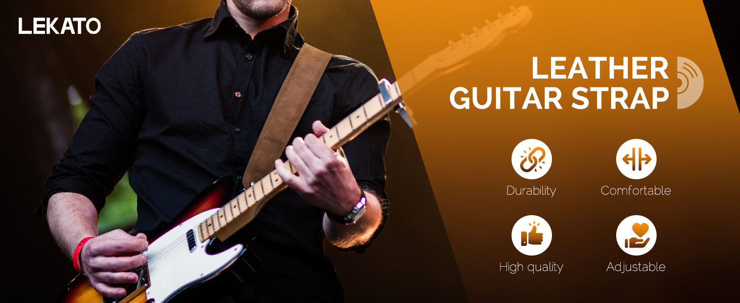 Шкіряний ремінь для гітари Lekato з товстою амортизуючою подушкою, універсальний для бас-гітари, електрогітари, акустичної та класичної гітари, чорний