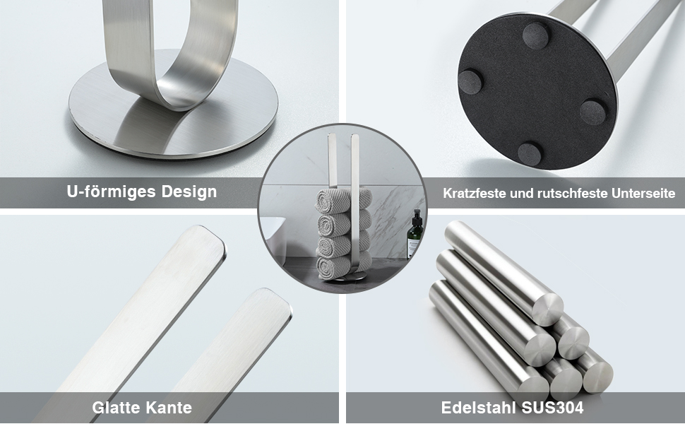 Тримач для рушників ZUNTO без свердління, для гостей, самоклеючий, штанга для рушників з нержавіючої сталі, 40 см, сріблястий (стійкий)