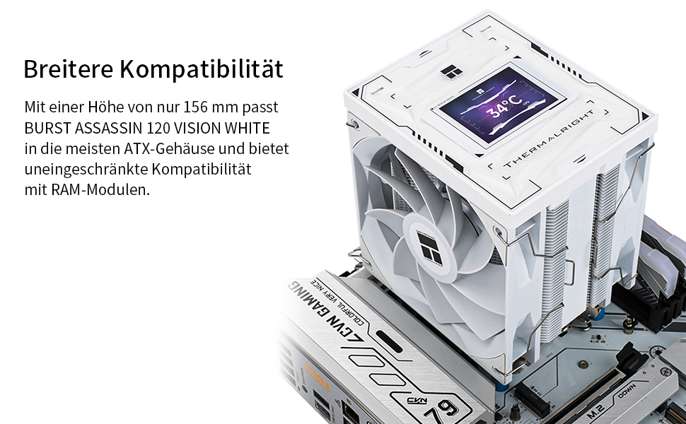 Thermalright Burst Assassin 120 Vision White - кулер для CPU з IPS-дисплеєм, підтримка Intel LGA1851/1700/115X, AM4/AM5