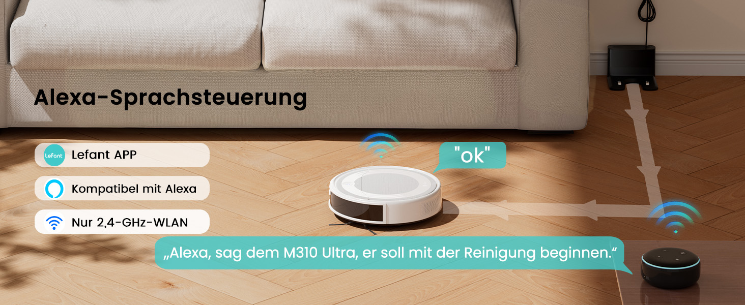 Робот-пилосос LEFANT M310 Ultra: потужність 6000Pa, вологе прибирання, лазерна навігація, керування через додаток та Alexa, захист від заплутування шерсті, білий