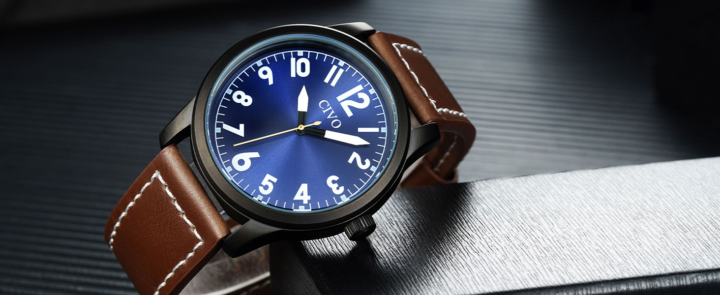 Годинник чоловічий CIVO з великими цифрами: аналоговий класичний годинник на зап'ясті з великими цифрами - водонепроникний кварцовий годинник у стилі мілітарі для чоловіків з підсвічуванням - подарунок для чоловіків, людей похилого віку з поганим зором, коричневий A1