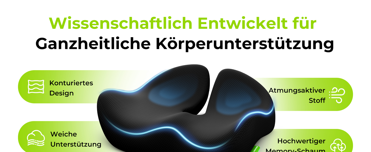 Ортопедична подушка для сидіння AUVON Kontur: для спини, куприка, ішіасу. Ергономічна подушка для офісу, авто, дому. З піною з пам'яті.