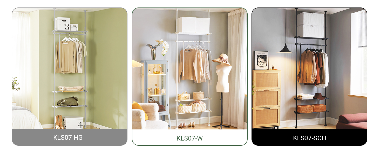 SoBuy Телескопічна вішалка для одягу, розширювана, чорна. Розсувна шафа з полицями для спальні, підлоговий гардероб SoBuy KLS07-SCH