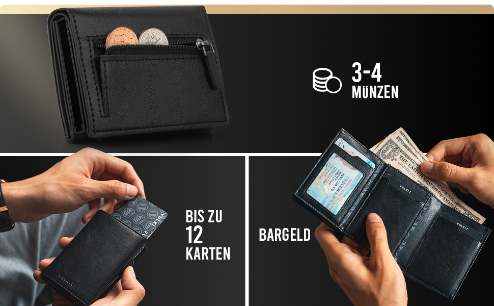 Чоловіче шкіряне портмоне IceReco з RFID захистом: картхолдер, гаманець, міні-портмоне з відділенням для монет (чорний, карбон)