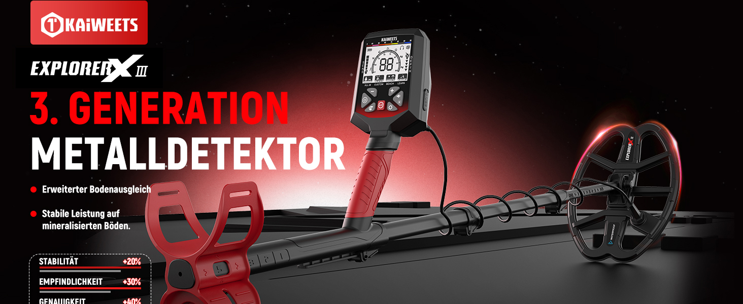 Металошукач KAIWEETS Profi Set: LCD дисплей, водонепроникна котушка, 30см глибина, регулювання чутливості, для дорослих та дітей