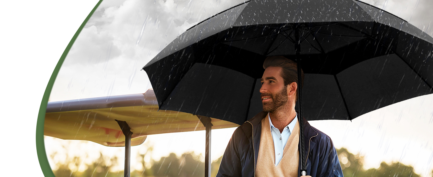 TECKNET Парасолька велика XXL, гольф-парасолька 173 см, штормостійка з подвійною конструкцією, вентильована, з ручкою EVA, для жінок та чоловіків (глибокий чорний, 163 см)