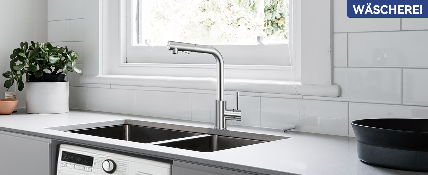 Змішувач кухонний Sofetiy висувний з душем, нержавіюча сталь, 360° поворот, одноlever, 2 режими струменя