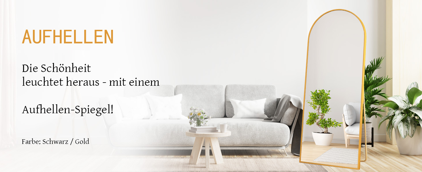 Aufhellender Standspiegel mit Metallrahmen (140x40cm & 180x80cm Optionen)