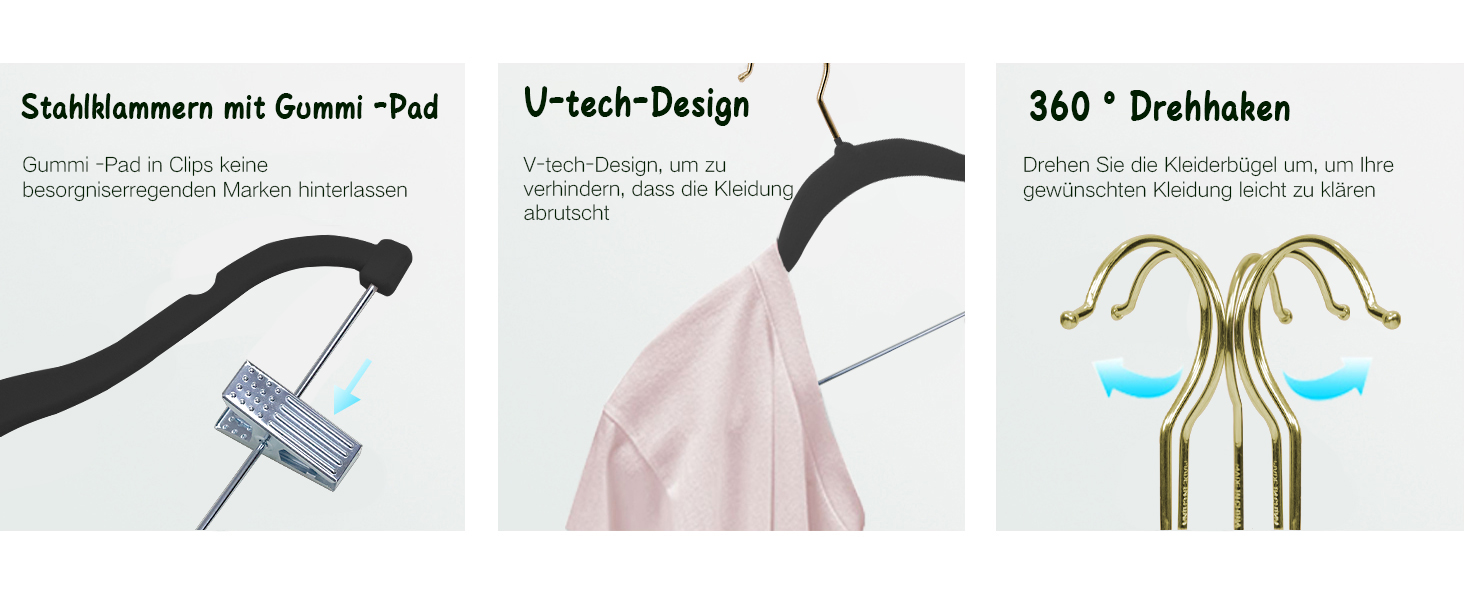 Набір вішалок для штанів Stormix 24 шт., 42 см, з кліпсами, неслизькі, для штанів, спідниць, суконь, курток, пальто (рожево-золоті гачки)