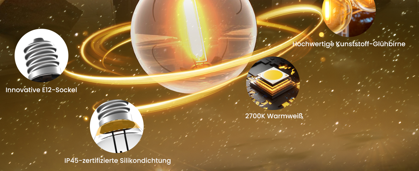 Ланцюжок прикрас для вулиці на електромережі 15М з 25+2 G40 LED лампами. Водостійкий IP65, тепле біле світло 2700K. Для саду, тераси, святкування. Чорний колір.