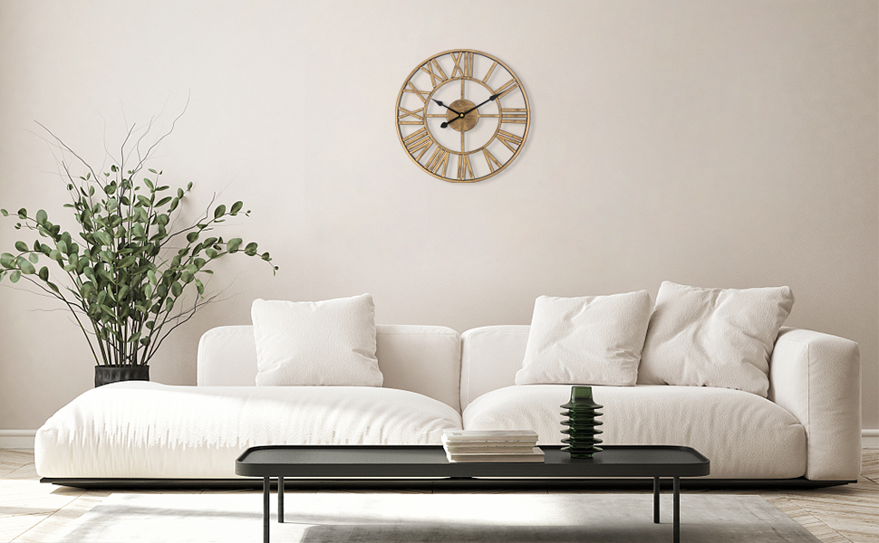 SkyNature Wall Clock Large, European Industrial Vintage Wall Clock with Roman Numerals, Silent No Ticking Sounds Metal Wall Clock, Decorative Wall Clock for Living Room, Kitchen, Bedroom, Office - Bronze, 35cm