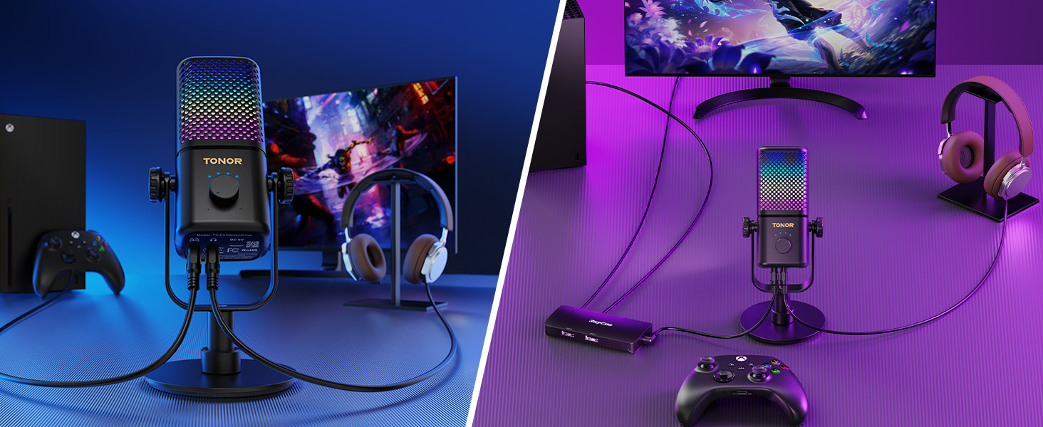 Мікрофон TONOR TCX3 для Xbox з RGB підсвічуванням та контролем Gain, акумулятор 30 годин, для стримінгу та подкастингу, сумісний з відеокартами