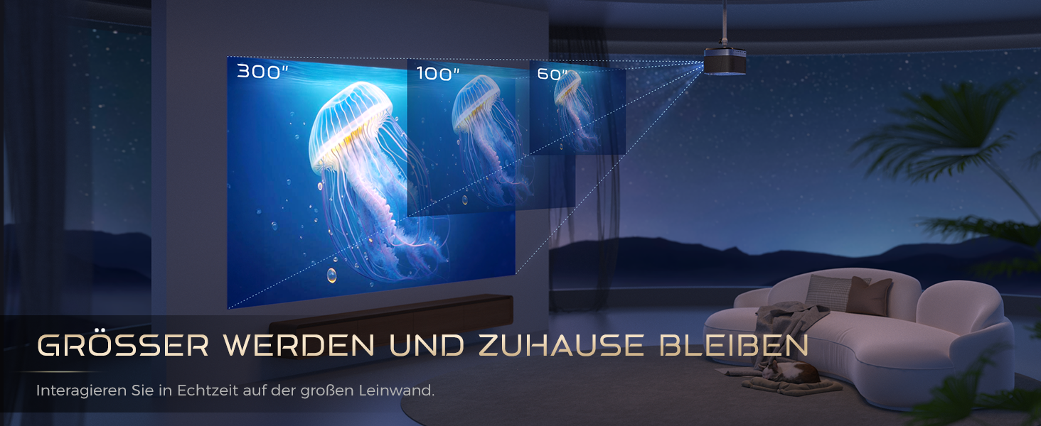 AURZEN Boom 3: 4K проєктор з автофокусом, HDR, WiFi6, Bluetooth, Dolby Audio. Підтримка 1080P Full HD, LED Smart проєктор для дому та на вулицю (чорний)