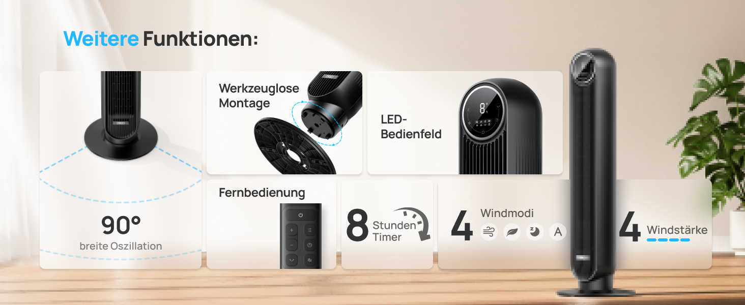 Турбовентилятор Dreo Nomad One: тиха робота, 4 швидкості, 90° осциляція, таймер 8 год, чорний