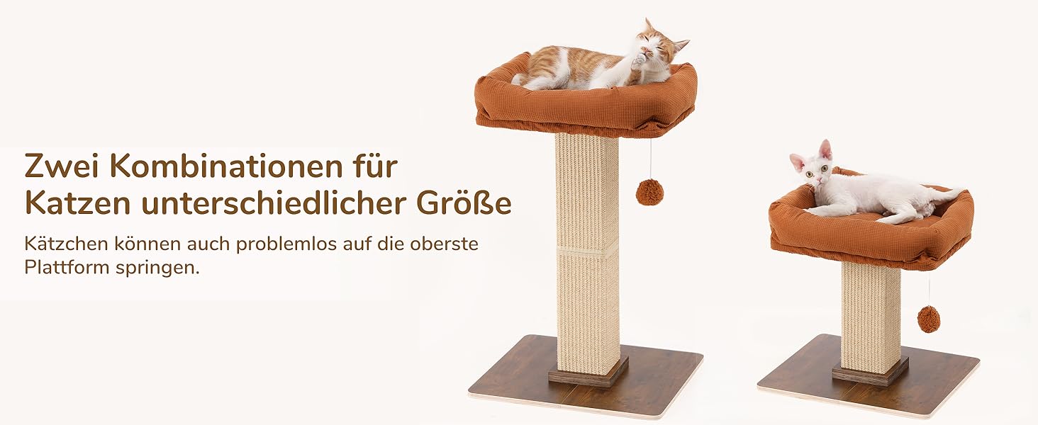 Дерево для котів FUKUMARU, 73 см, з платформою 46 x 36 см, ретро-стиль, з місцем для відпочинку, великий краш-тур з ліжком, з натурального сизалю та масивного дерева. XL