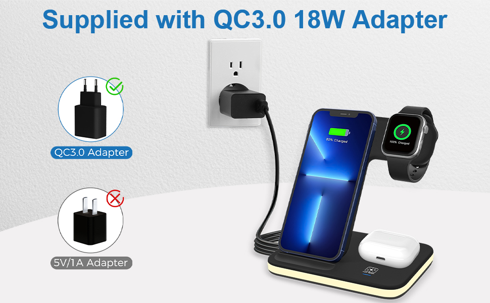 Зарядна станція 3-в-1 для Apple Watch та iPhone: бездротова зарядка для iPhone 16/15/14/13/12/11/Pro/Max/X/8/Plus та Apple Watch 10/9/Ultra/8/7/6/SE/5/4/3/AirPods Pro 4/3/2