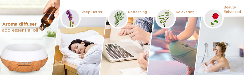 Дифузор ароматерапії GeeRic 550 мл з таймером, ультразвуковий зволожувач повітря, 7 кольорів LED, дерев'яний корпус