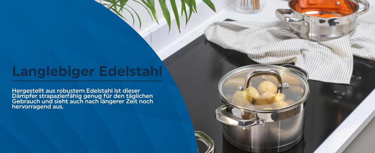 Salter Timeless 3-рівневий паровар з нержавіючої сталі – 18 см, з ручками та скляною кришкою, антипригарне покриття, для індукційних плит