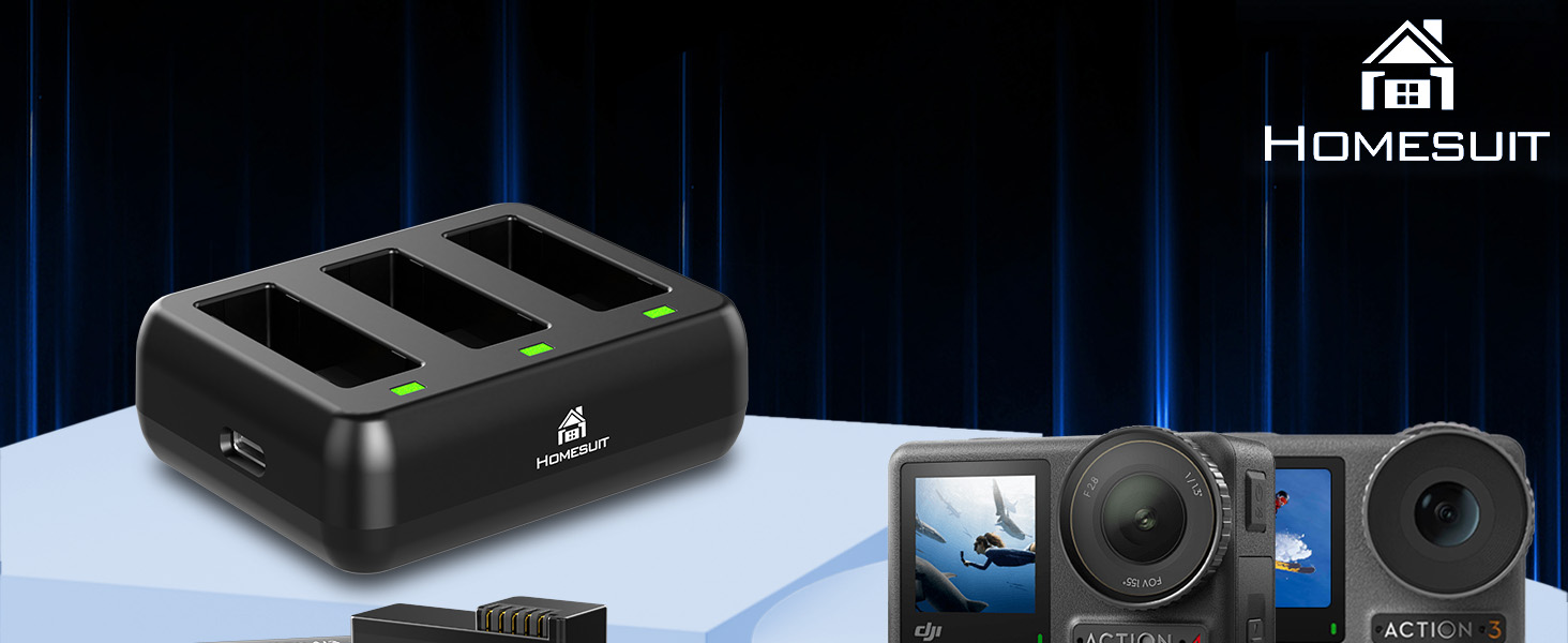 Набір акумуляторів та зарядного пристрою Homesuit для DJI Osmo Action 4/3: 2x акумулятор 1800mAh, Dual USB LED Charger