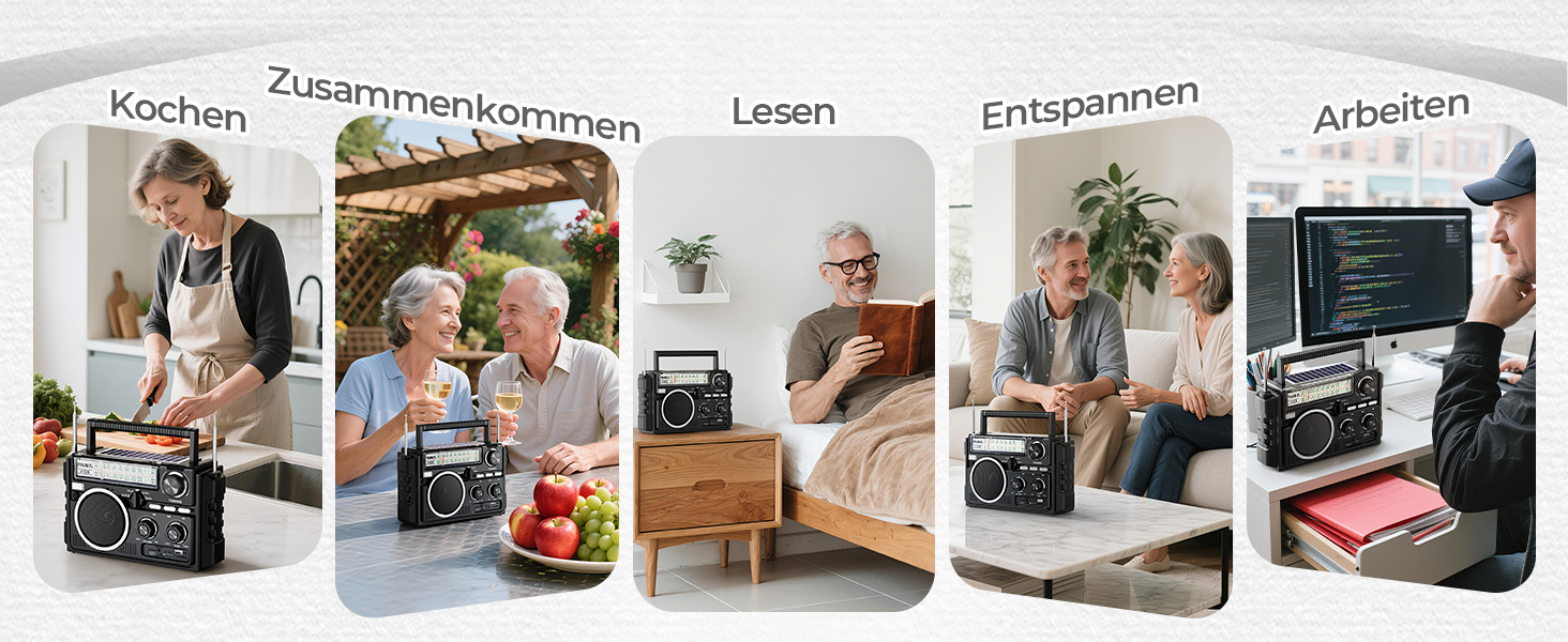 Портативне радіо PRUNUS J-02 AM/FM/SW: сонячне радіо з акумулятором 1800mAh, Bluetooth 6.0, TF-карта, USB, 2 антени