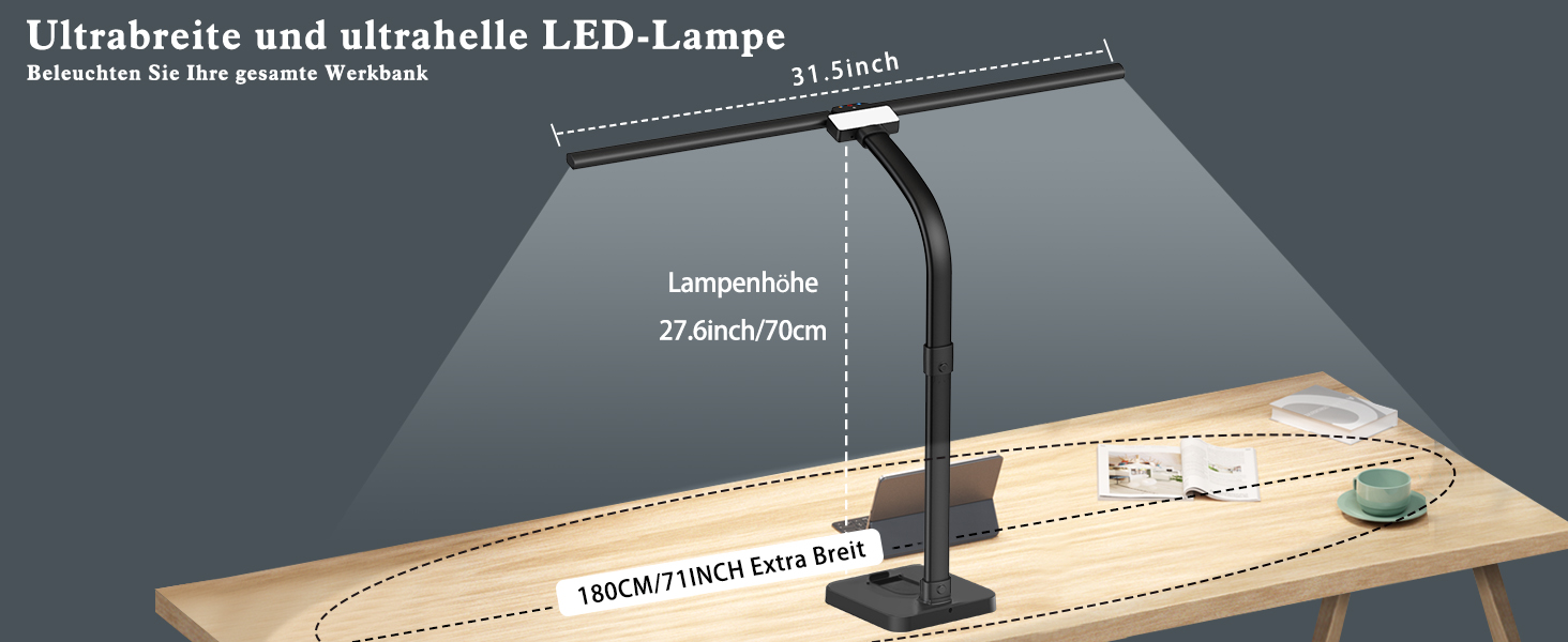 LED настільна лампа Doppelkopf з регулюванням яскравості, 24W, 80см, велика та яскрава, захист очей, чорний колір, гнусий шийка, 25 режимів освітлення, для офісу та дому