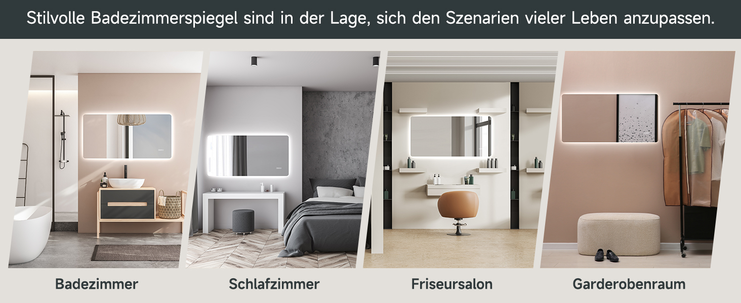 Дзеркало для ванної кімнати SONNI з підсвічуванням 120x60 см, 3 кольори світла, антизапарник, годинник, температура, LED, сенсорне управління, білий