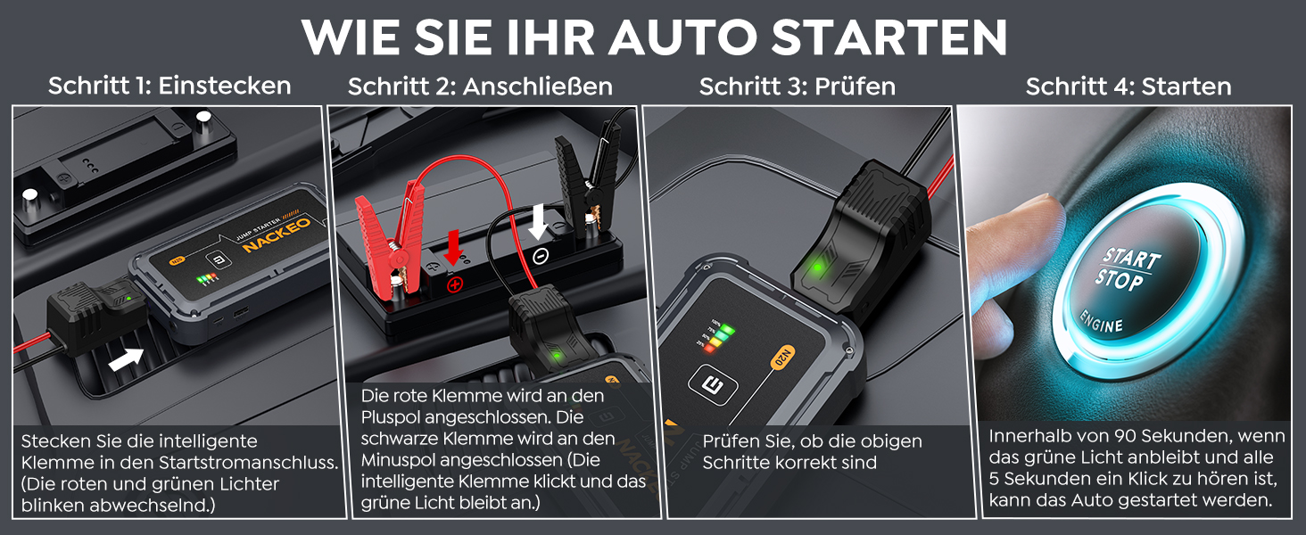 Powerbank Starthilfe 7000A: Зарядний пристрій для автомобіля, 12V, для бензинових та дизельних двигунів (до 10л), з кабелями та LED-ліхтариком, для авто, SUV, вантажівок, мотоциклів