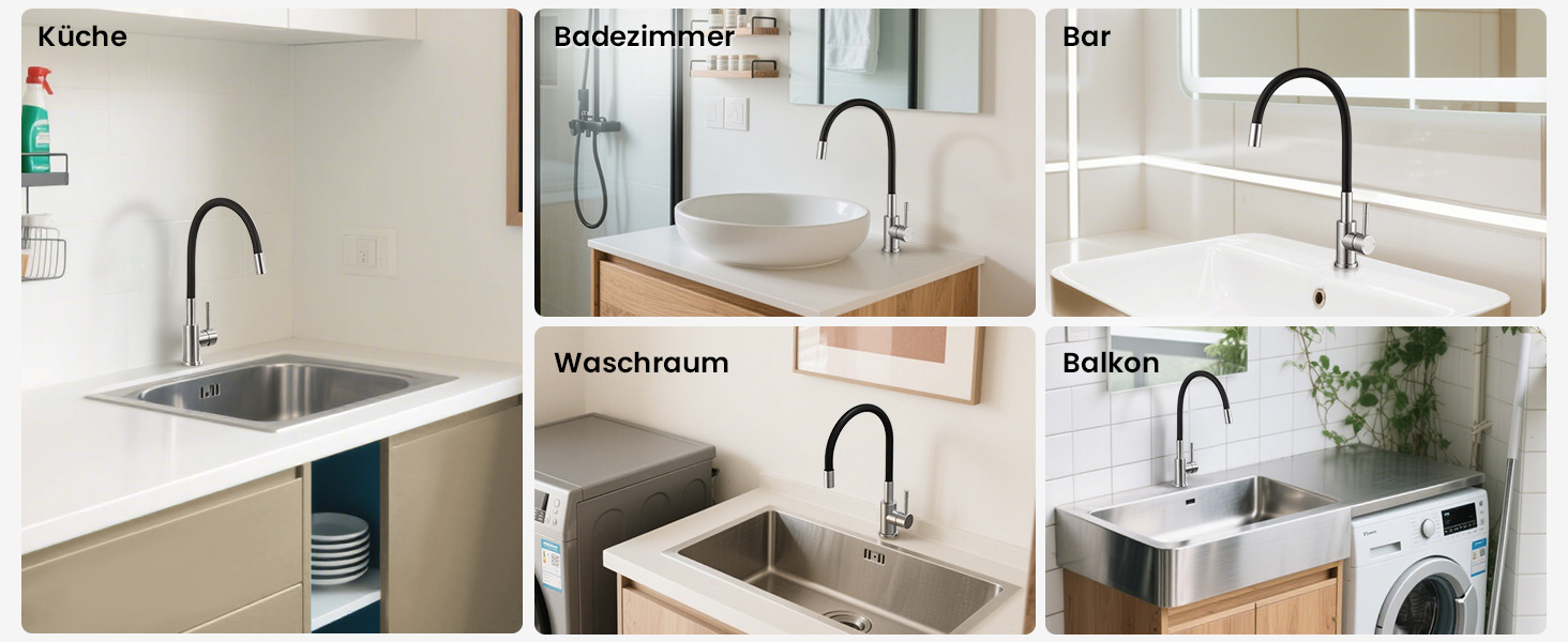 Кран кухонний CECIPA SOFETIY SERIE чорний матовий, з гнучким гусаком 360°, для високого тиску, з нержавіючої сталі, для мийки, однорегуляторний