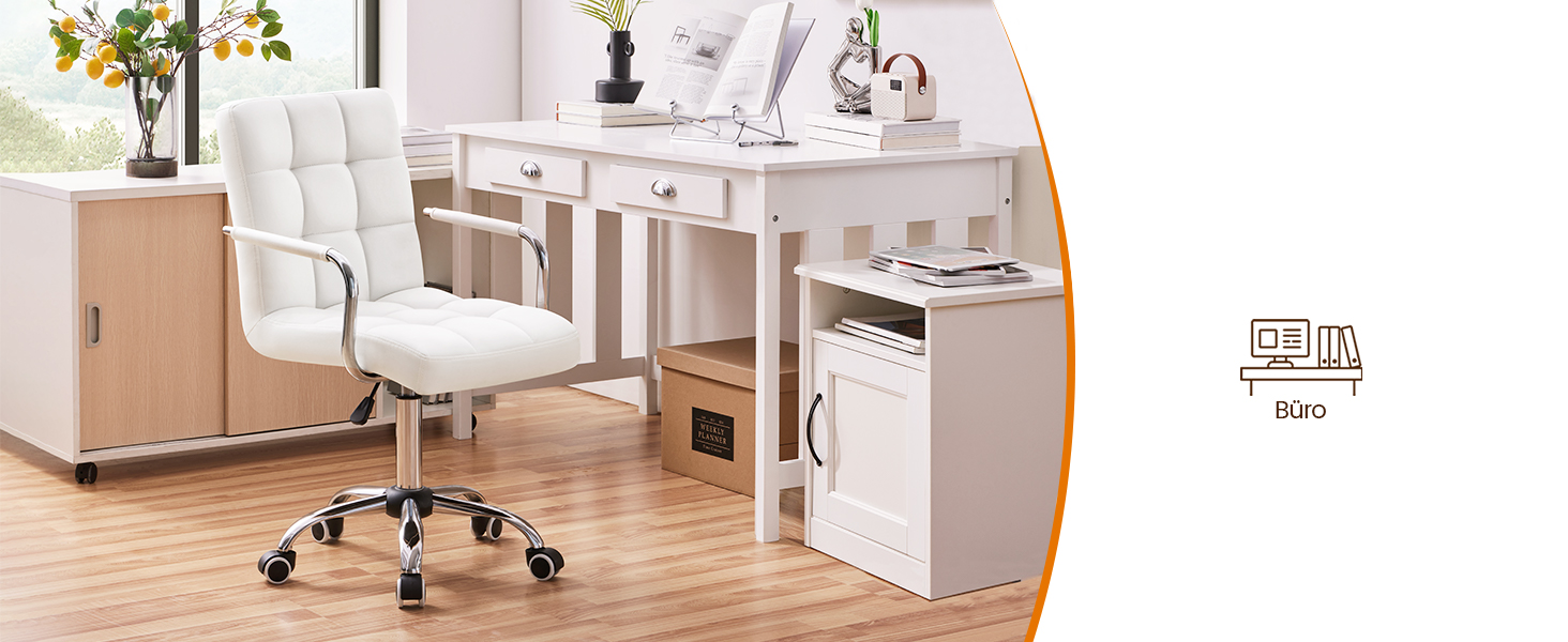 Офісне крісло Yaheetech з регулюванням висоти та знімними підлокітниками, штучна шкіра, білий колір