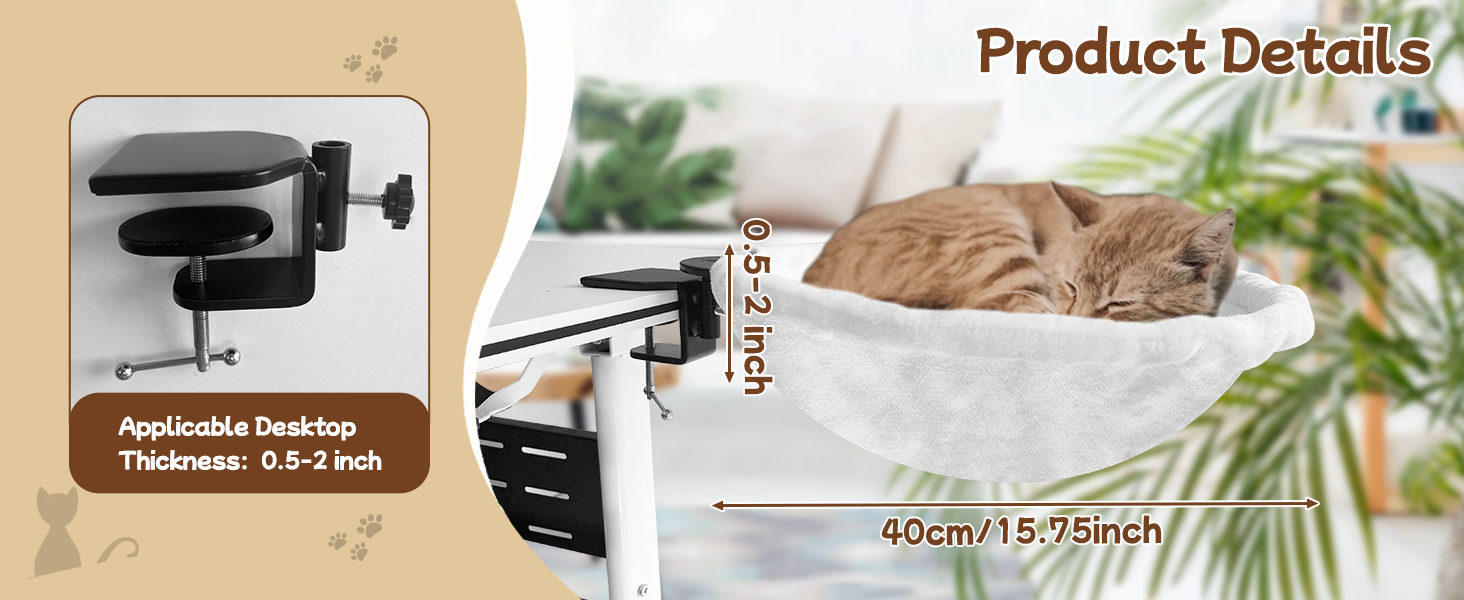 Ліжко-стіл для котів Homegroove, велике та економне, до 23 кг, м'яка гамак з штучного хутра для офісу та геймерів, знімне та пральне (біле)