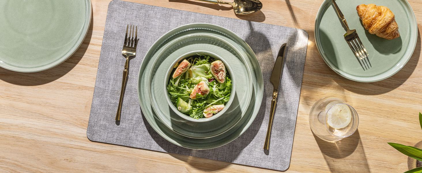 Набір посуду GBhome з каменю, 24 елементи, ручна робота, для 6 осіб, стійкий до миття в посудомийній машині та мікрохвильовій печі