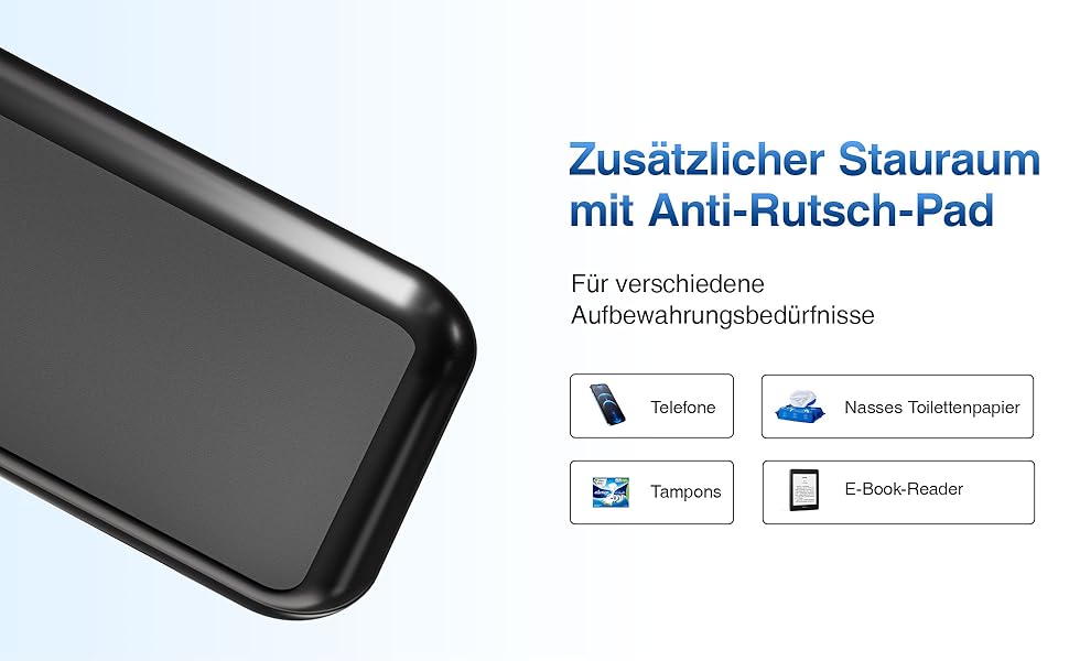Настінний тримач для туалетного паперу з полицею, чорний, з місцем для 4 запасних рулонів, нержавіюча сталь