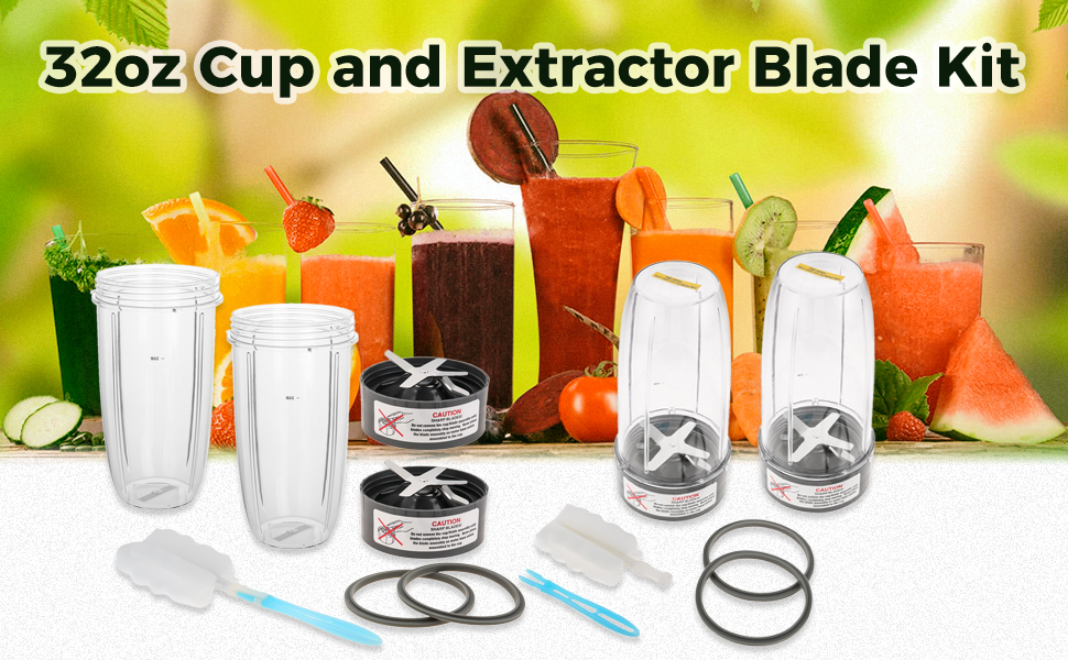 Комплект аксесуарів для блендера NutriBullet 600/900 Вт: 7 шт. – 2 чаші 900 мл, 2 екстракторні леза, 2 ущільнювачі, щітка, запасні частини для соковижималки