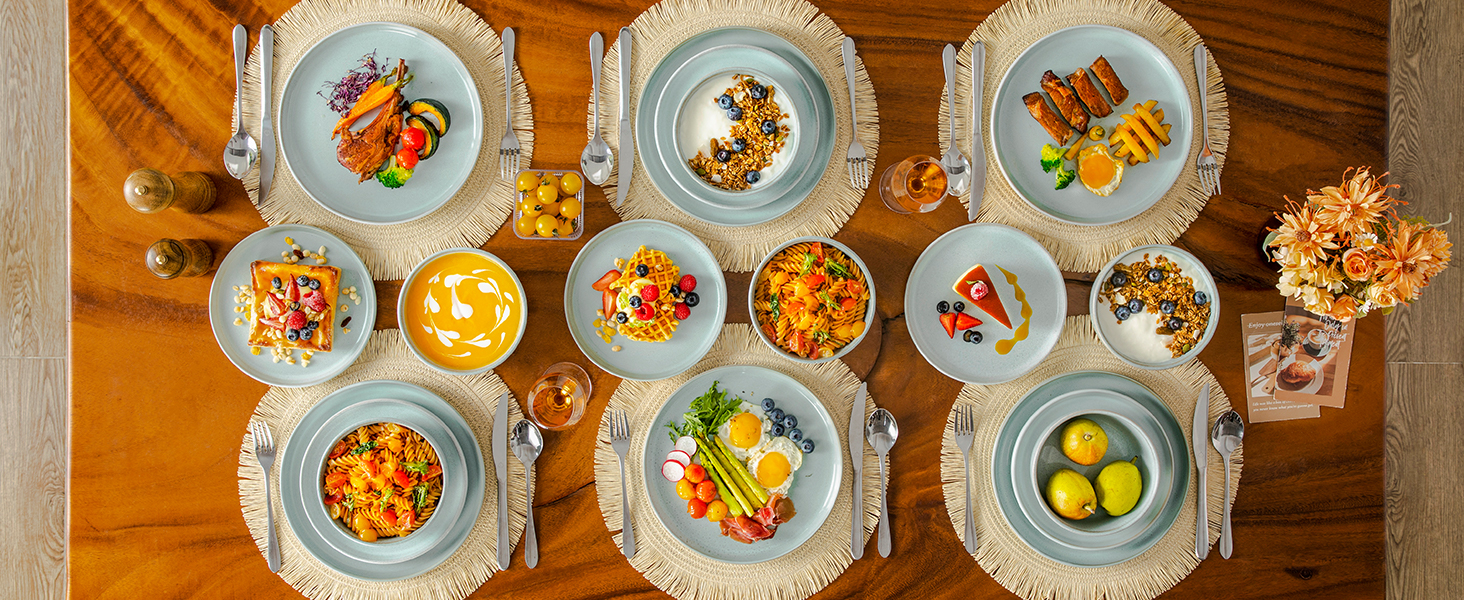 Набір посуду Steingut vancasso ANYA Mintgrün (18 предметів) - 6 осіб, сучасний сервіз з тарілок та мисок, сумісний з посудомийною машиною та мікрохвильовою піччю