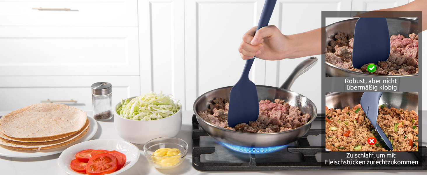U-Taste Довгі кухонні силіконові лопатки та ложки, 5 шт, термостійкі до 315°C, BPA-free, антипригарні, для змішування, смаження, подачі, колір нічний синій