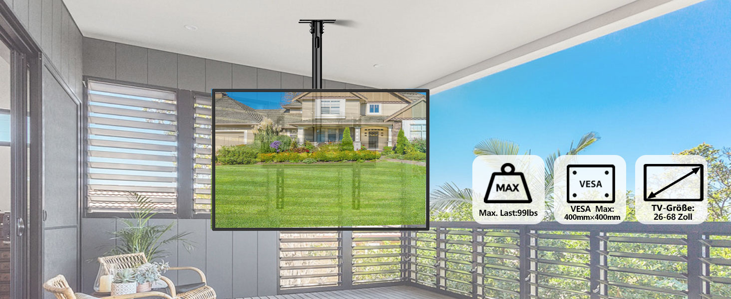 Кронштейн для телевізора на стелю 26-68 дюймів, поворотний, нахильний, до 45 кг, VESA 400x400, регульована висота