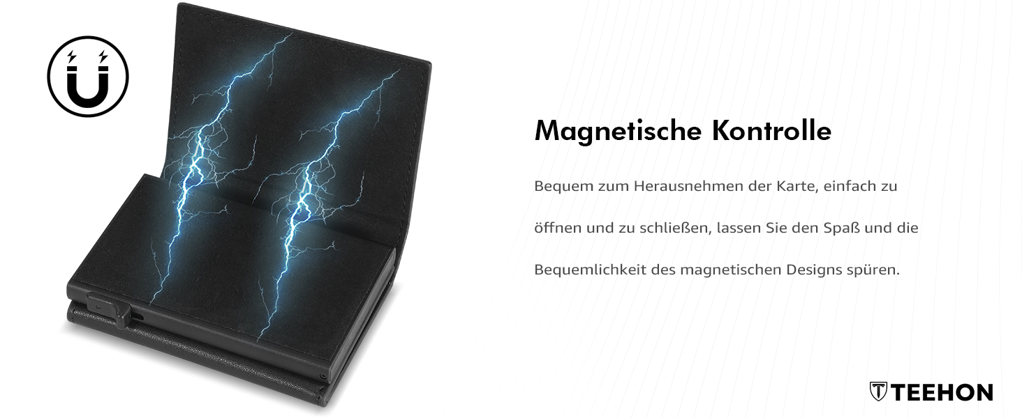 Чоловічий гаманець - тонкий з магнітною застібкою, відділенням для монет, захистом RFID, віконцем для ID, шкіряний, чорний (Tee-5)
