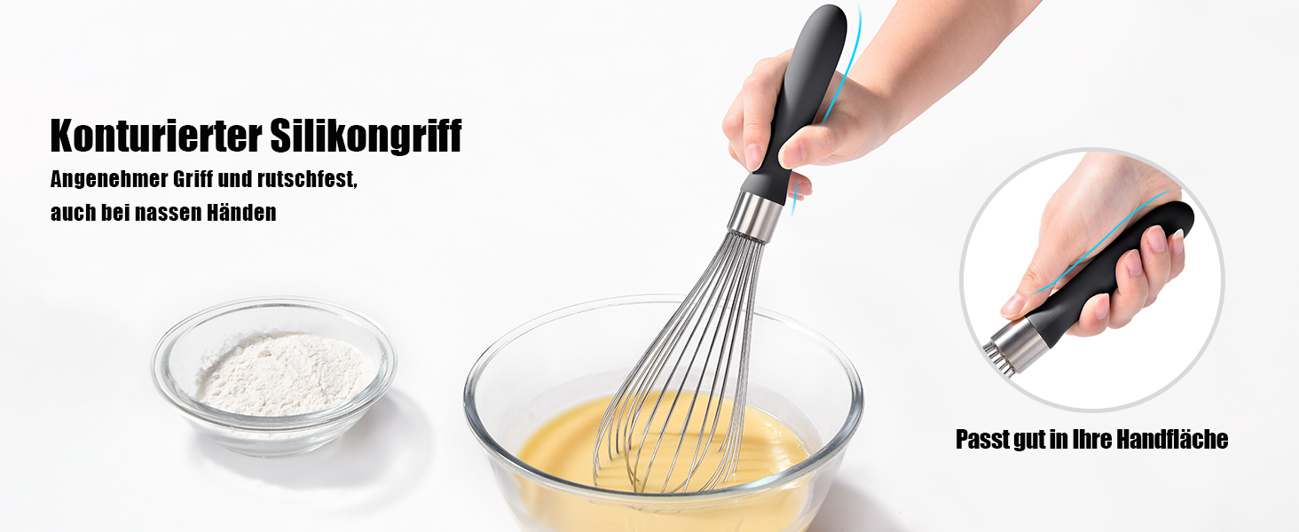 Міксер ручний кухонний Doosu 30см, з нержавіючої сталі 18/8, 12 гнучких дротів, чорний