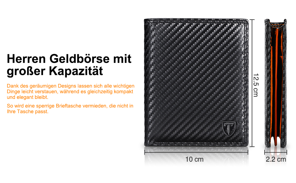 Чоловічий гаманець з карбонової шкіри з RFID-блокуванням, 13 відділень для карток, велика кишеня для монет, 2 відділення для купюр, місткий, мінімалістичний подарунок