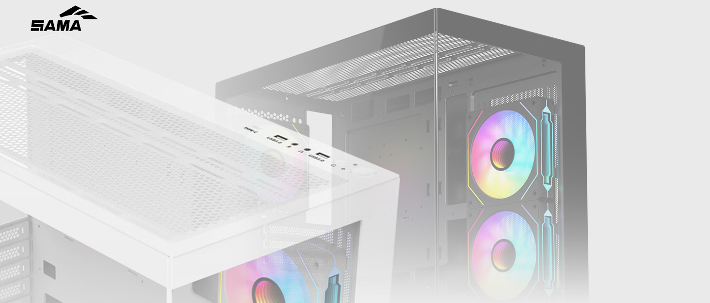 Ігровий корпус для ПК SAMA S50 Airflow, 4 ARGB PWM вентилятори, USB Type-C, Mesh-панель, чорний