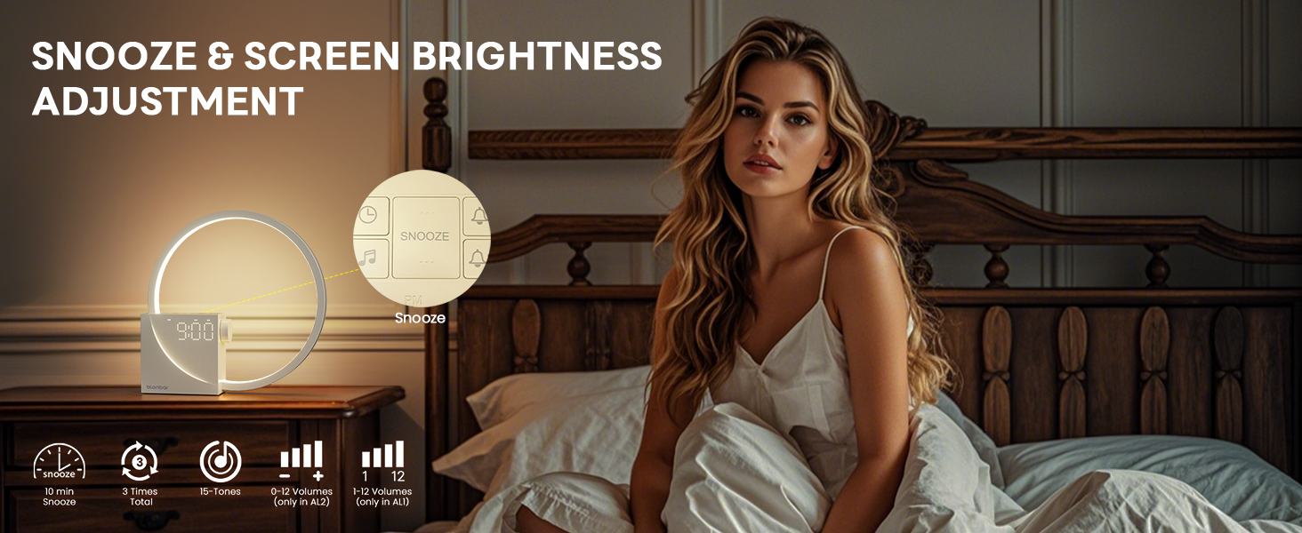 Нічна лампа Blonbar 10W з USB-зарядкою, будильник-світло, сенсорне керування, регулювання яскравості, нічник для дітей та дорослих, 3 режими, для спальні та вітальні (мінімалістичний дизайн)