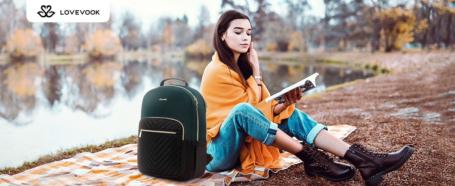 LOVEVOOK Рюкзак для ноутбука, жіночий, 17 дюймів, шкільний, для підлітків, водонепроникний, з USB-портом, для подорожей, університету, бізнесу, бежевий хакі