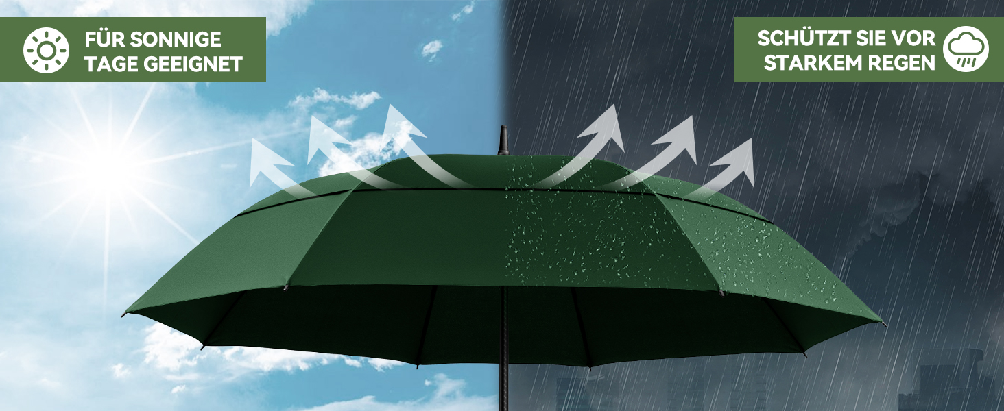 TECKNET Гольф-парасолька XXL, велика парасолька, штормостійка, автоматична, з EVA-ручкою, для жінок та чоловіків (зелена, діаметр 150 см)