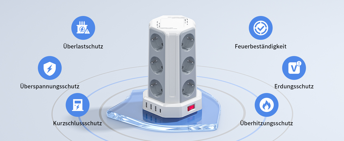 Смуга розподілу Sameriver на 12 розеток з кабелем 5м, 4 USB-порти, захист від перенапруги, чорний