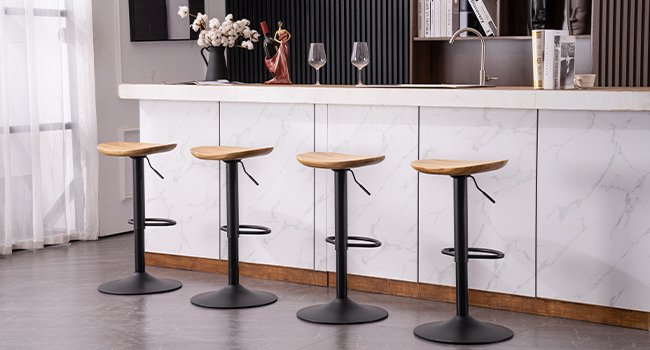 Kidol Adjustable Height Solid Wood Bar Stool with 360° Swivel - Industrial Modern Design for Kitchen Counter - Black