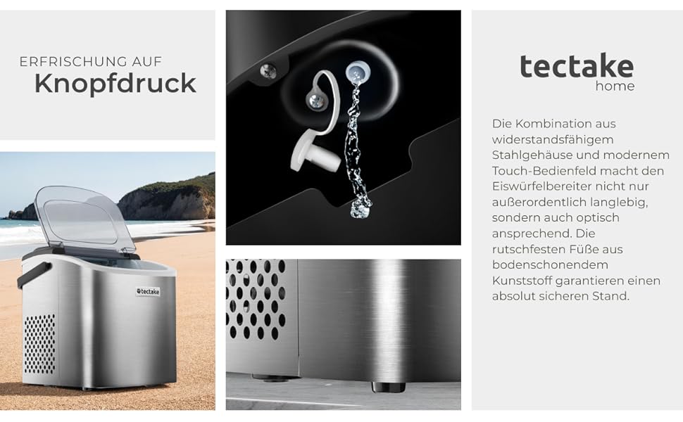 Машина для приготування льоду tectake® - приготування 9 кубиків за 6 хвилин, 12 кг за 24 години, об'єм 1,2 л, 2 розміри кубиків, самоочищення, з лопаткою для льоду, срібна